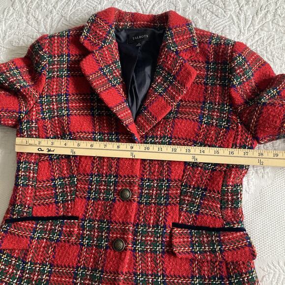 Talbots Blazer Red Tartan Plaid Wool Holiday Jacket Party office career Size 4 - Picture 11 of 16